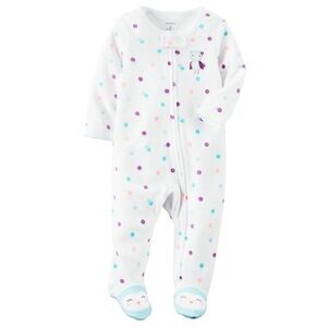 White Polka Dot Footed Fleece Pajamas with Owl